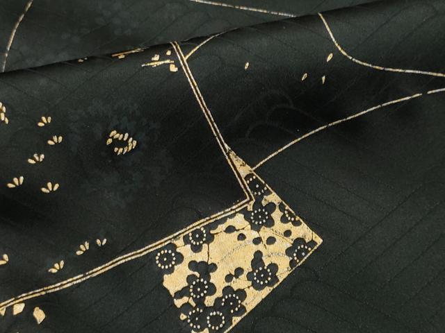 平和屋着物●上質な小紋　草花文　黒地　金彩　正絹　逸品　AABG4683fy 平和屋着物□上質な小紋 色紙重ね草花文 黒地 金彩 正絹 逸品 CABF6517ou