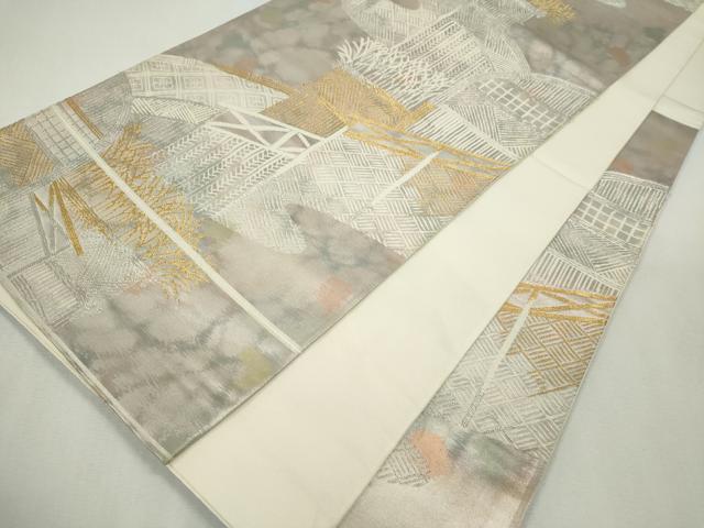 平和屋着物◎六通柄袋帯 唐織 竹垣文 金銀糸 正絹 逸品 CABF6551ou