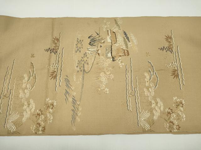 平和屋着物◎太鼓柄 本袋帯 唐織 風景文 金糸 正絹 逸品 CABF6569ou