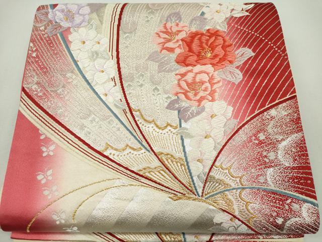 平和屋着物◎六通柄袋帯 唐織 舞蝶花文 金銀糸 正絹 逸品 CABF6572ou
