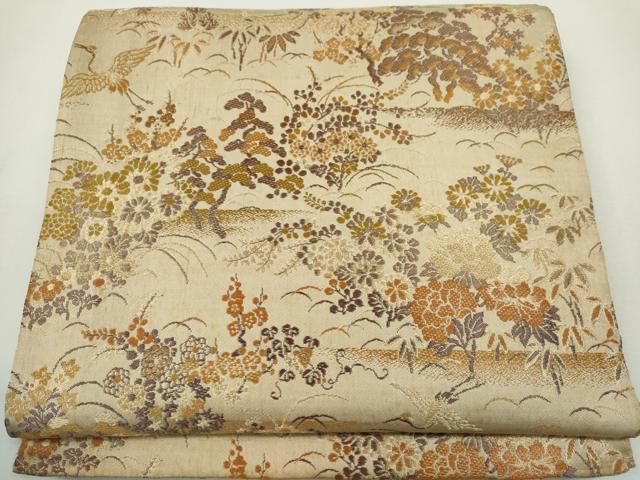 平和屋着物◎アンティーク 大正ロマン 丸帯 唐織 飛鶴草花文 金糸 正絹 逸品 CABF6576ou