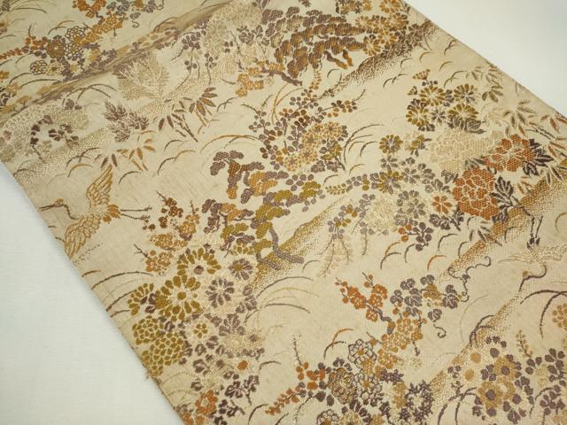 平和屋着物◎アンティーク 大正ロマン 丸帯 唐織 飛鶴草花文 金糸 正絹 逸品 CABF6576ou