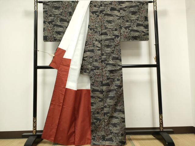 平和屋着物■上質な紬 霞草花文 正絹 逸品 未使用 CABF6599ou