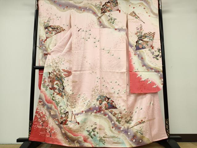 平和屋着物■豪華振袖 駒刺繍 扇面飛鶴花文 正絹 逸品 CABF6651ou