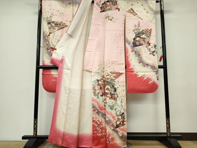 平和屋着物■豪華振袖 駒刺繍 扇面飛鶴花文 正絹 逸品 CABF6651ou
