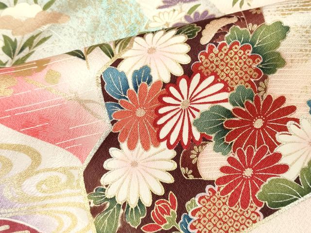 平和屋着物■豪華振袖 駒刺繍 扇面飛鶴花文 正絹 逸品 CABF6651ou
