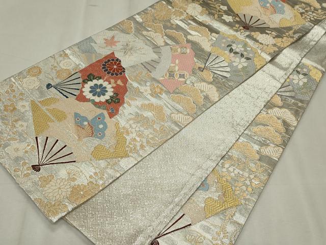 平和屋着物◎佐賀錦 六通柄袋帯 唐織 扇面花鳥文 金銀糸 正絹 逸品 CABF6661ou