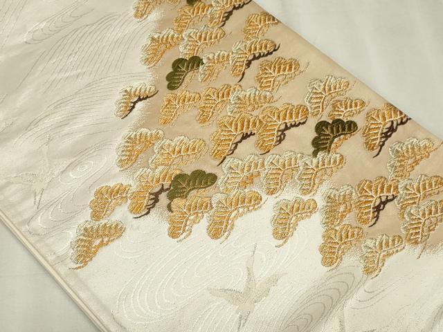平和屋着物◎六通柄袋帯 唐織 流水飛鶴松文 金銀糸 正絹 逸品 CABF6671ou
