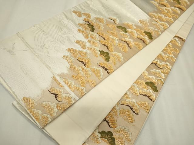 平和屋着物◎六通柄袋帯 唐織 流水飛鶴松文 金銀糸 正絹 逸品 CABF6671ou