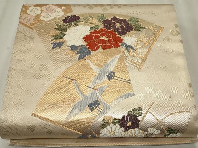 平和屋着物◎太鼓柄袋帯 唐織 地紙飛鶴花文 正絹 逸品 CABF6672ou