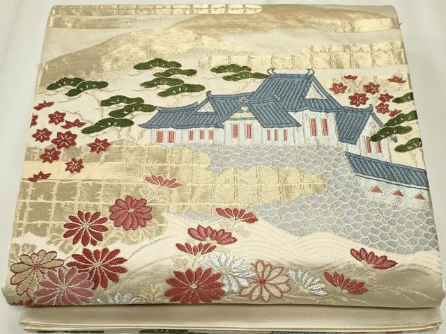平和屋着物◎六通柄袋帯 唐織 風景文 金銀糸 正絹 逸品 CABF6674ou