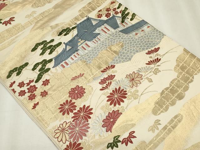 平和屋着物◎六通柄袋帯 唐織 風景文 金銀糸 正絹 逸品 CABF6674ou
