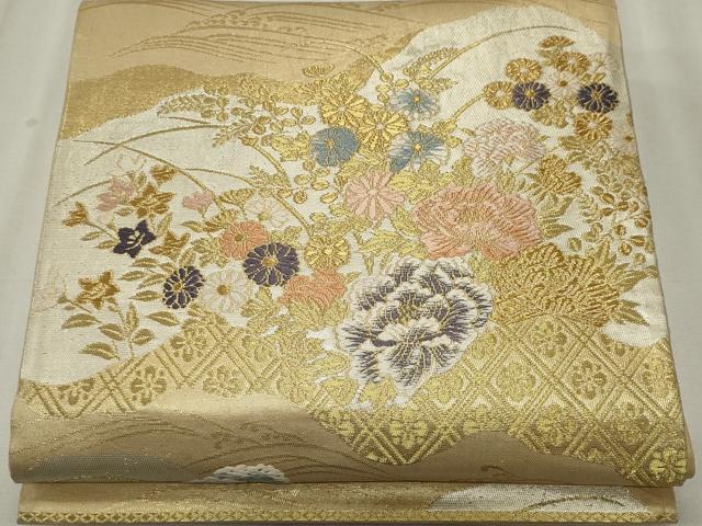 平和屋着物◎六通柄袋帯 唐織 草花文 金糸 正絹 逸品 CABF6678ou
