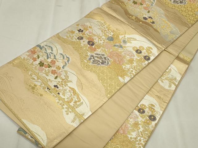 平和屋着物◎六通柄袋帯 唐織 草花文 金糸 正絹 逸品 CABF6678ou