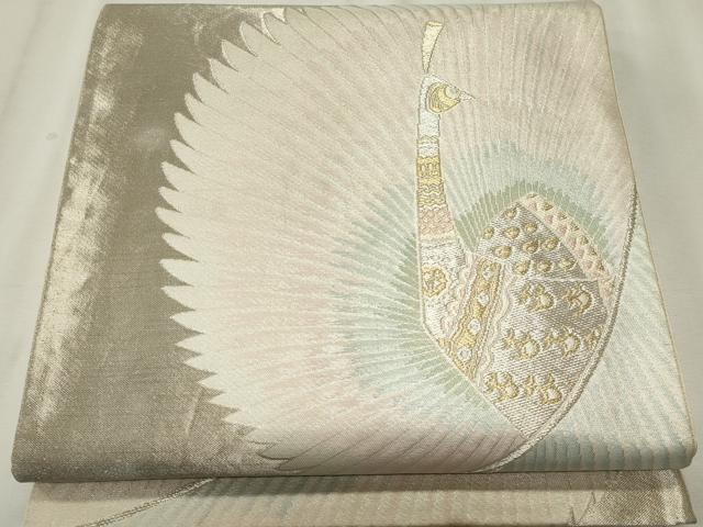 平和屋着物◎六通柄袋帯 唐織 孔雀文 金銀糸 正絹 逸品 CABF6683ou