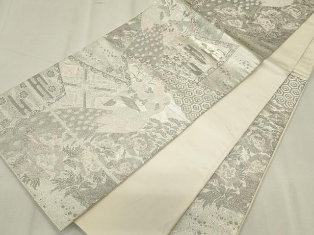 平和屋着物◎六通柄袋帯 唐織 染錦屏風孔雀文 プラチナ箔 正絹 逸品 CABF6684ou