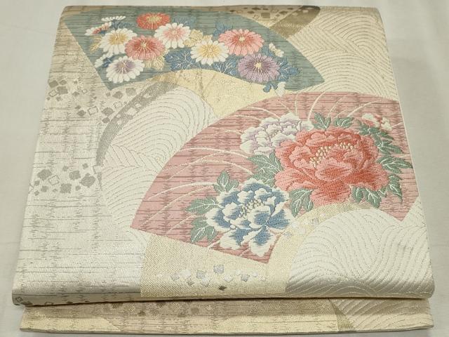 平和屋着物◎六通柄袋帯 唐織 地紙草花文 金銀糸 正絹 逸品 CABF6693ou