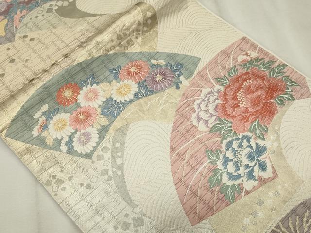 平和屋着物◎六通柄袋帯 唐織 地紙草花文 金銀糸 正絹 逸品 CABF6693ou