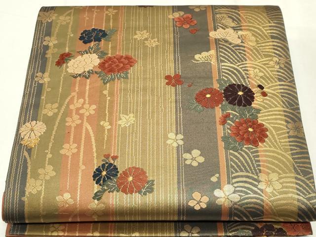 平和屋着物◎六通柄袋帯 唐織 草花間道 金糸 正絹 逸品 CABF6699ou