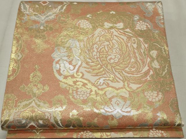 平和屋着物◎西陣 服部織物謹製 六通柄袋帯 こはく錦 鳳凰花文 二重箔織 金銀糸 三越扱い 正絹 逸品 CABF6705ou