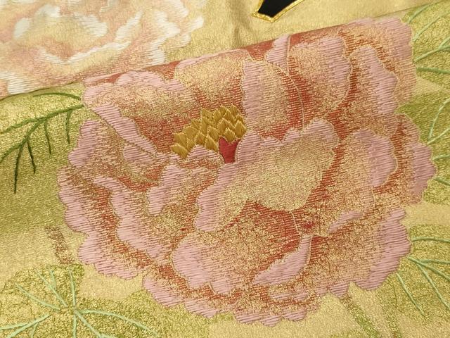 平和屋着物■豪華黒留袖 駒刺繍 牡丹 金彩 正絹 逸品 CABF6736ou