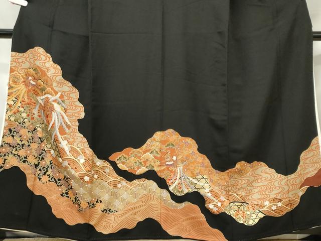 平和屋着物■豪華黒留袖 鳳凰花松文 金彩 正絹 逸品 CABF6746ou