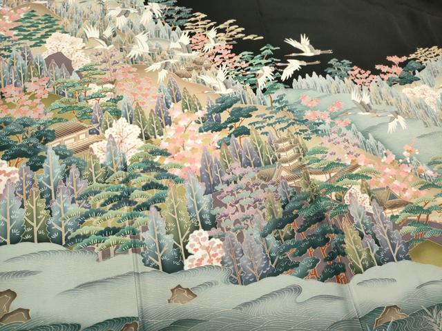 平和屋着物■豪華黒留袖 作家物 飛鶴風景文 正絹 逸品 CABF6748ou