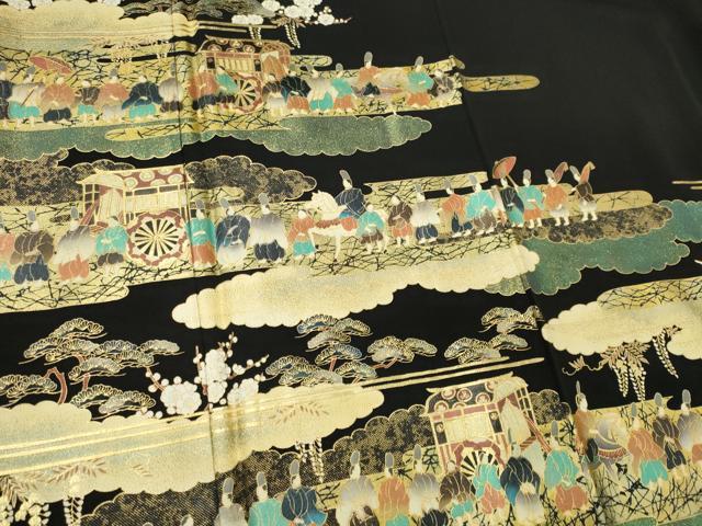 平和屋着物■豪華黒留袖 大名行列 本金箔 正絹 逸品 CABF6749ou
