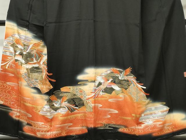 平和屋着物■豪華黒留袖 駒刺繍 地紙鳳凰花文 衣の年輪 暈し染め 金銀彩 正絹 逸品 未使用 CABF6760ou