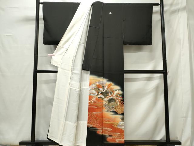 平和屋着物■豪華黒留袖 駒刺繍 地紙鳳凰花文 衣の年輪 暈し染め 金銀彩 正絹 逸品 未使用 CABF6760ou