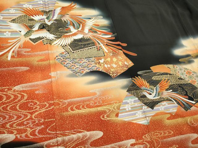平和屋着物■豪華黒留袖 駒刺繍 地紙鳳凰花文 衣の年輪 暈し染め 金銀彩 正絹 逸品 未使用 CABF6760ou