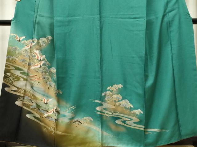 平和屋着物■訪問着 流水飛鶴松文 暈し染め 金彩 胴抜き仕立て 正絹 逸品 CABF6777ou