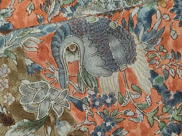 平和屋着物■上質な小紋 切嵌花鳥文 鬼しぼ縮緬 正絹 逸品 CABF6791ou
