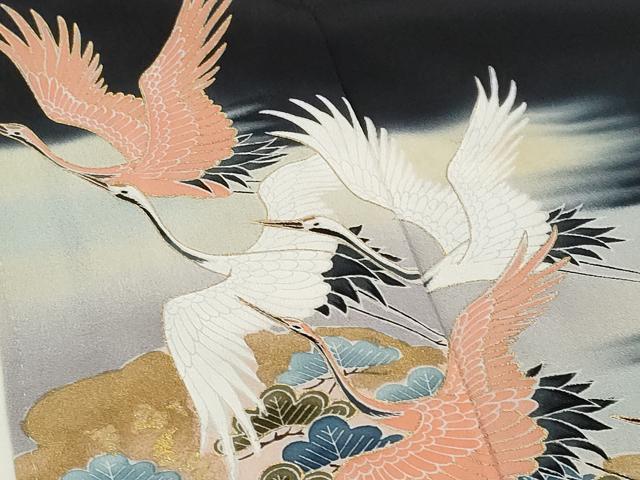 平和屋着物■豪華黒留袖 作家物 飛鶴松文 暈し染め 金彩 正絹 逸品 CABF6927fb
