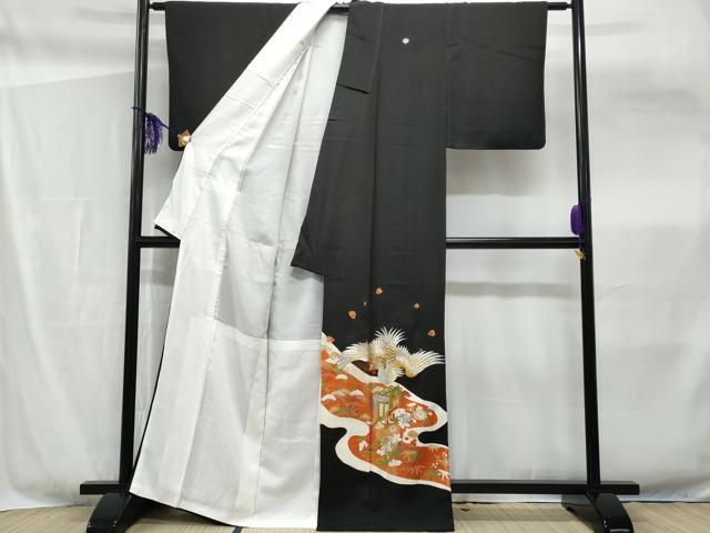 平和屋着物■豪華黒留袖 刺繍 鳳凰御所車花文 金彩 正絹 逸品 CABF6928fb