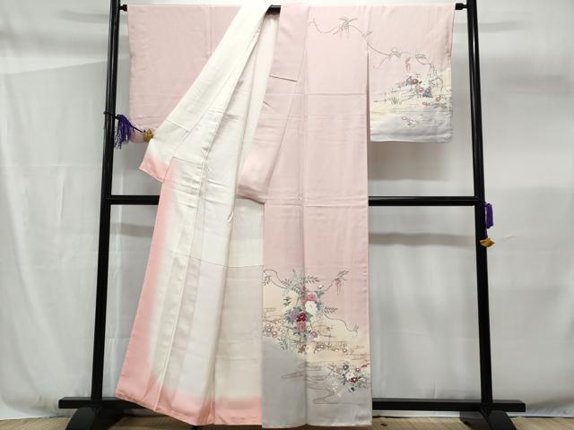 平和屋着物■訪問着 流水竹垣草花文 暈し染め 金彩 正絹 逸品 CABF6930fb