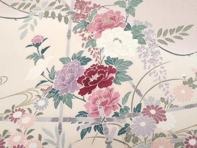 平和屋着物■訪問着 流水竹垣草花文 暈し染め 金彩 正絹 逸品 CABF6930fb