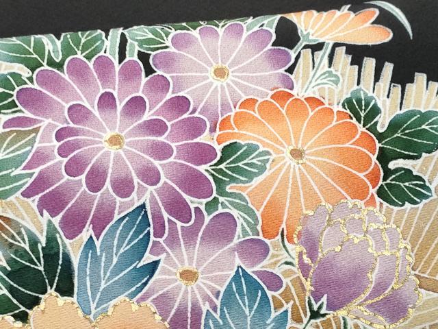 平和屋着物■豪華黒留袖 刺繍 草花文 金彩 正絹 逸品 CABF6970fb