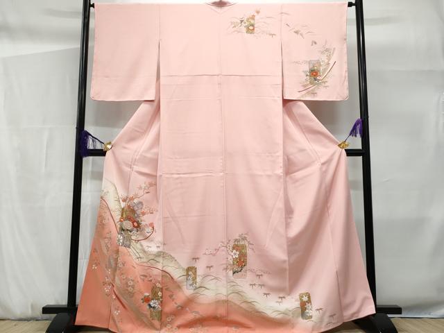 平和屋着物□訪問着 短冊花車文 暈し染め 金彩 正絹 逸品 CABF6978fb