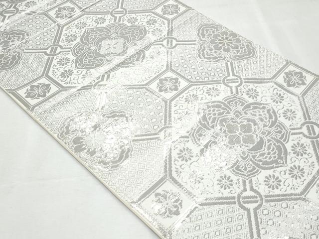 平和屋着物◎六通柄袋帯 蜀江花文 純プラチナ箔 正絹 逸品 未使用 CABF6982fb
