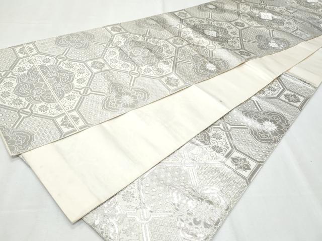 平和屋着物◎六通柄袋帯 蜀江花文 純プラチナ箔 正絹 逸品 未使用 CABF6982fb