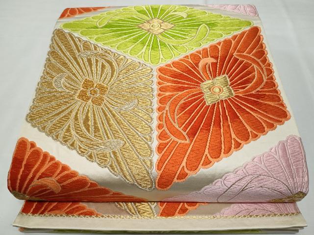 平和屋着物◎六通柄袋帯 唐織 菱花文 金銀糸 正絹 逸品 CABF6989fb