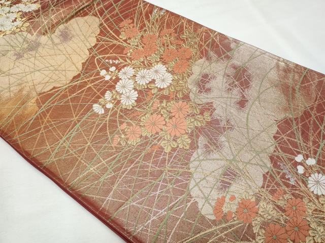 平和屋着物◎六通柄袋帯 雲取り草花文 金銀糸 正絹 逸品 CABF7004fb