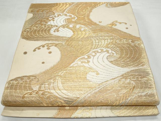 平和屋着物◎六通柄袋帯 立波文 金糸 正絹 逸品 CABF7006fb