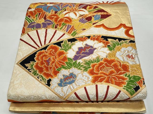 平和屋着物◎六通柄袋帯 唐織 扇面花文 金銀糸 正絹 逸品 CABF7008fb