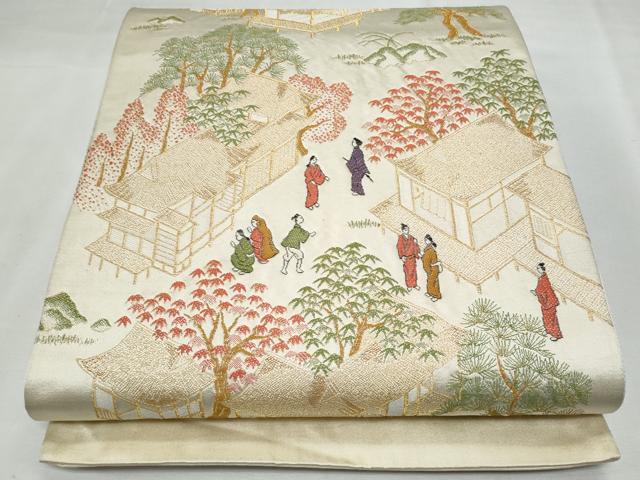 平和屋着物◎六通柄袋帯 唐織 人物風景文 金糸 正絹 逸品 CABF7022fb
