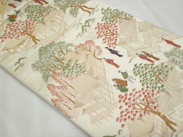 平和屋着物◎六通柄袋帯 唐織 人物風景文 金糸 正絹 逸品 CABF7022fb