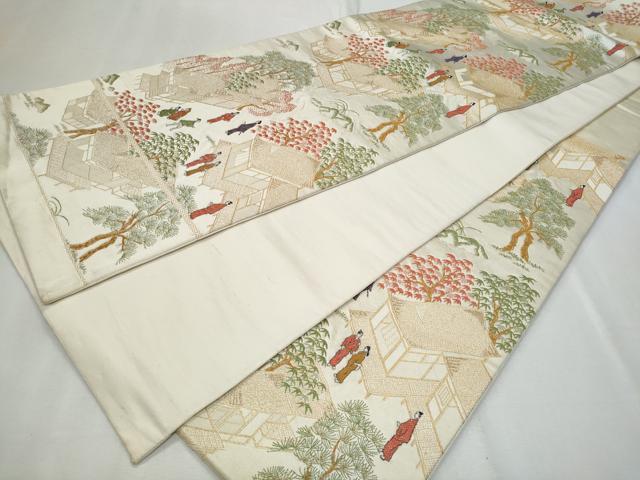 平和屋着物◎六通柄袋帯 唐織 人物風景文 金糸 正絹 逸品 CABF7022fb