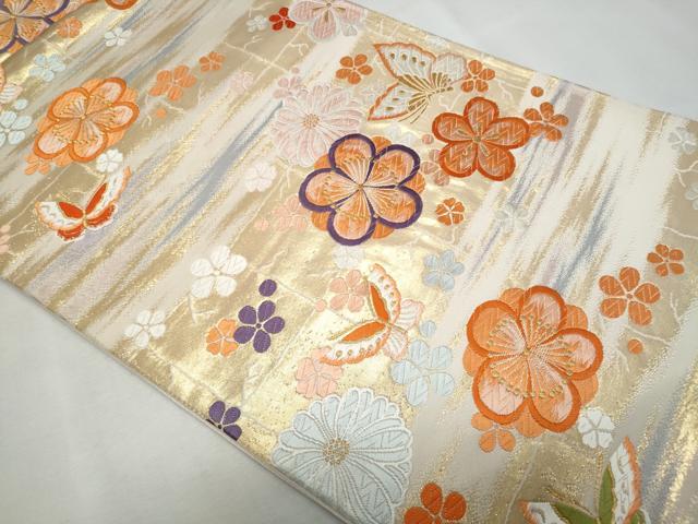 平和屋着物◎六通柄袋帯 唐織 舞蝶花文 金糸 正絹 逸品 CABF7028fb