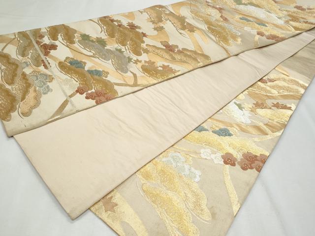平和屋着物◎六通柄袋帯 枝松花文 金銀糸 正絹 逸品 CABF7032fb